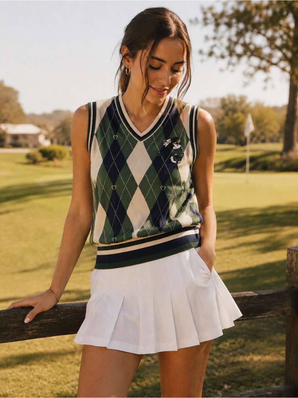 Disney Argyle Sweater Vest Men’s XS Women’s M Green Navy Mickey Preppy Golf